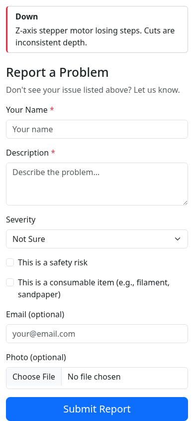 Problem Report Form